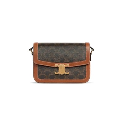 CELINE MEDIUM TEEN TRIOMPHE BAG IN TRIOMPHE CANVAS AND CALFSKIN 191242BZ4.04LU (22.5*16.5*7.5cm)